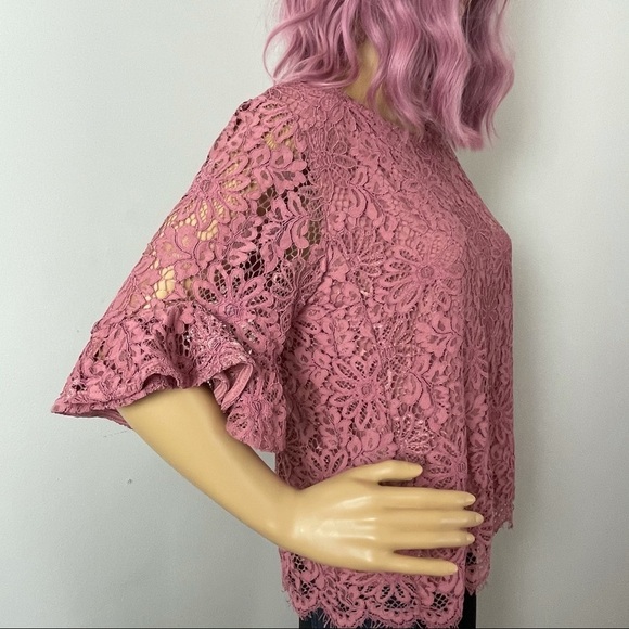 Nanette by Nanette Lepore Lace Blouse Ruffled Sleeves Scalloped Hem Size Medium - Picture 5 of 11
